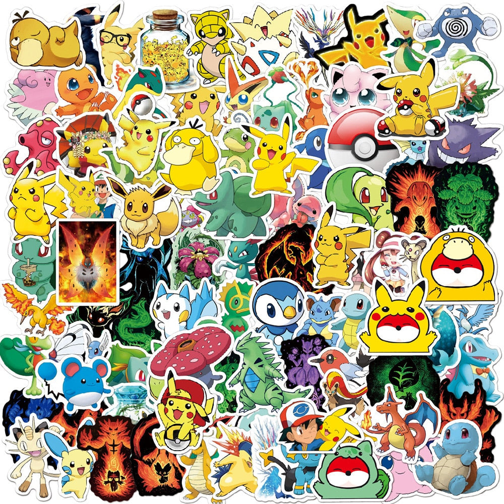 50/100pcs Cute Cartoon Pokemon Anime Stickers Pikachu Decals Motorcycle Laptop Phone Case Car Waterproof Sticker Kid Classic Toy