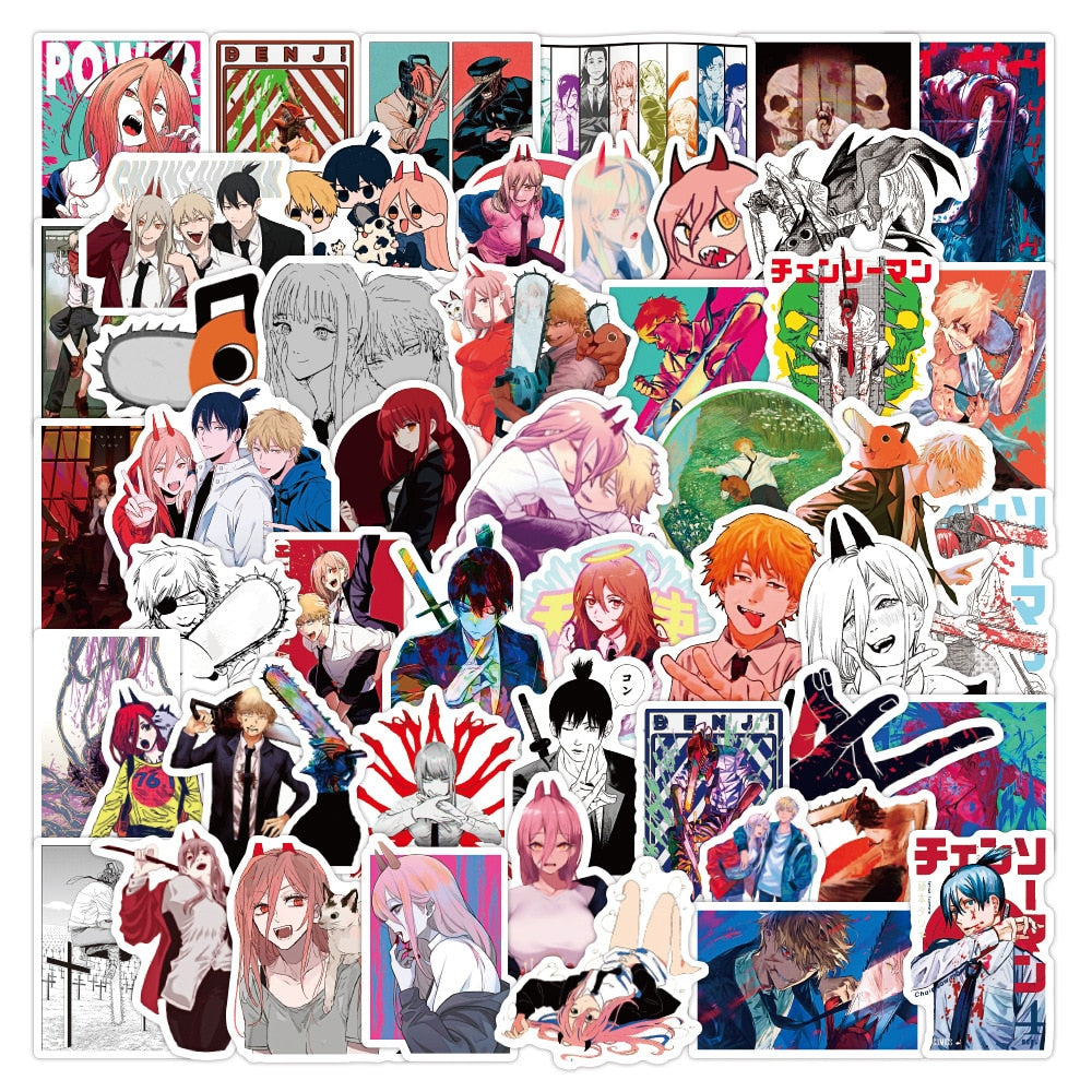 50Pcs Chainsaw Man Anime Stickers Manga | Laptop Skateboard Graffiti Suitcase | Chainsaw man Javanese anime stickers