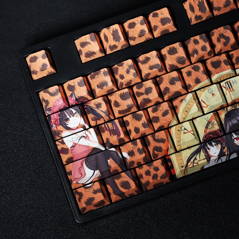 108 Keys PBT Dye Subbed Keycaps Cartoon Anime Gaming Key Caps DATE A LIVE Backlit Keycap Leopard Print Tokisaki Kurumi