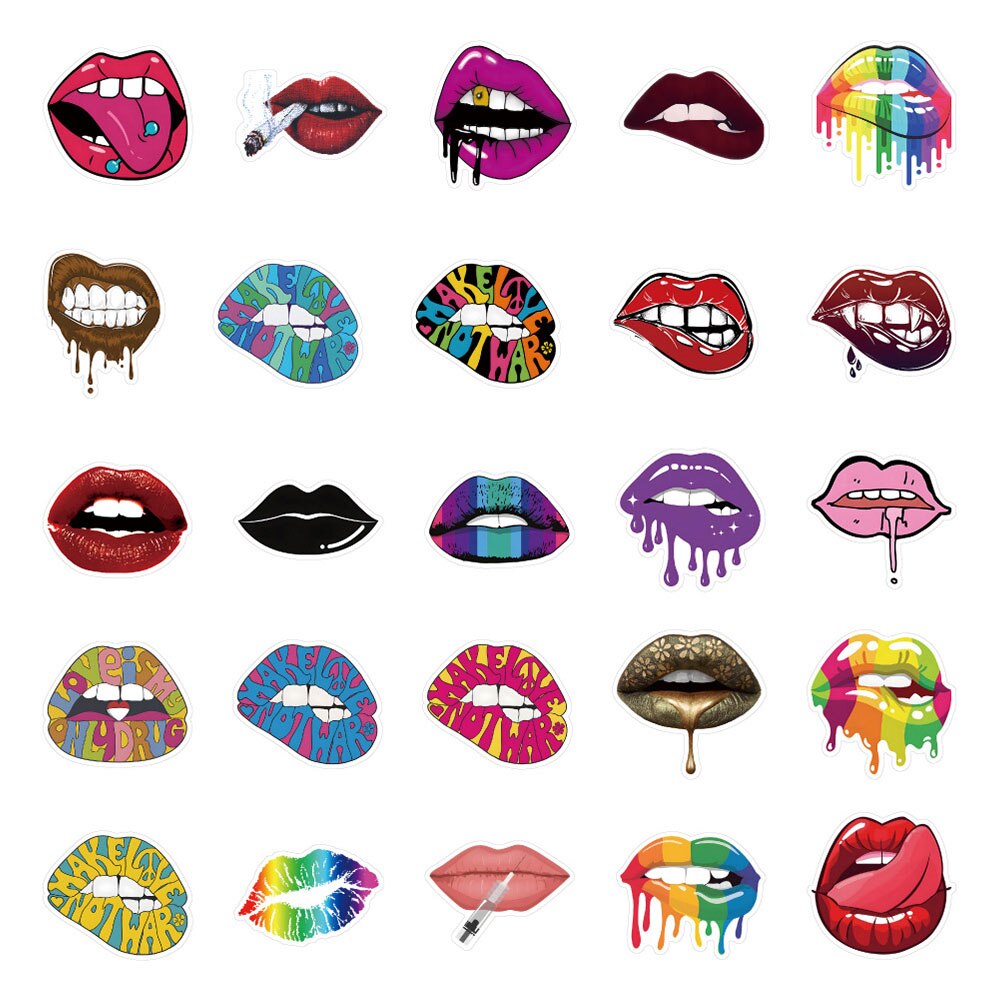 10/30/50PCS Sexy Lips Stickers Aesthetic Graffiti Decals DIY Laptop Notebook Phone Suitcase Cartoon PVC Sticker Classic Toy Gift