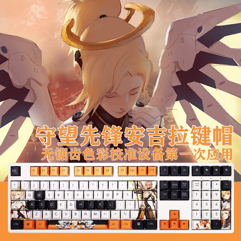 108 Keys PBT 5 Sides Dye Subbed Keycaps Cartoon Anime Gaming Key Caps Cherry Profile OW Mercy Keycap For ANSI 61 87 104 108