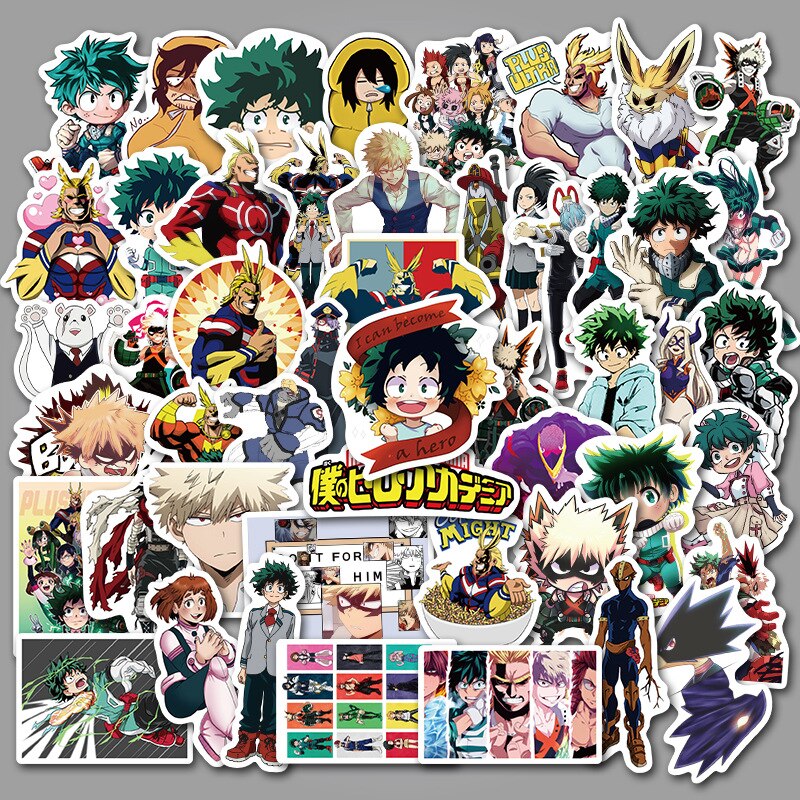 50pcs My Hero Academia Stickers Suitcase Laptop Skateboard Izuku Midoriya Might Boku No Hero Academia Anime Character Decals