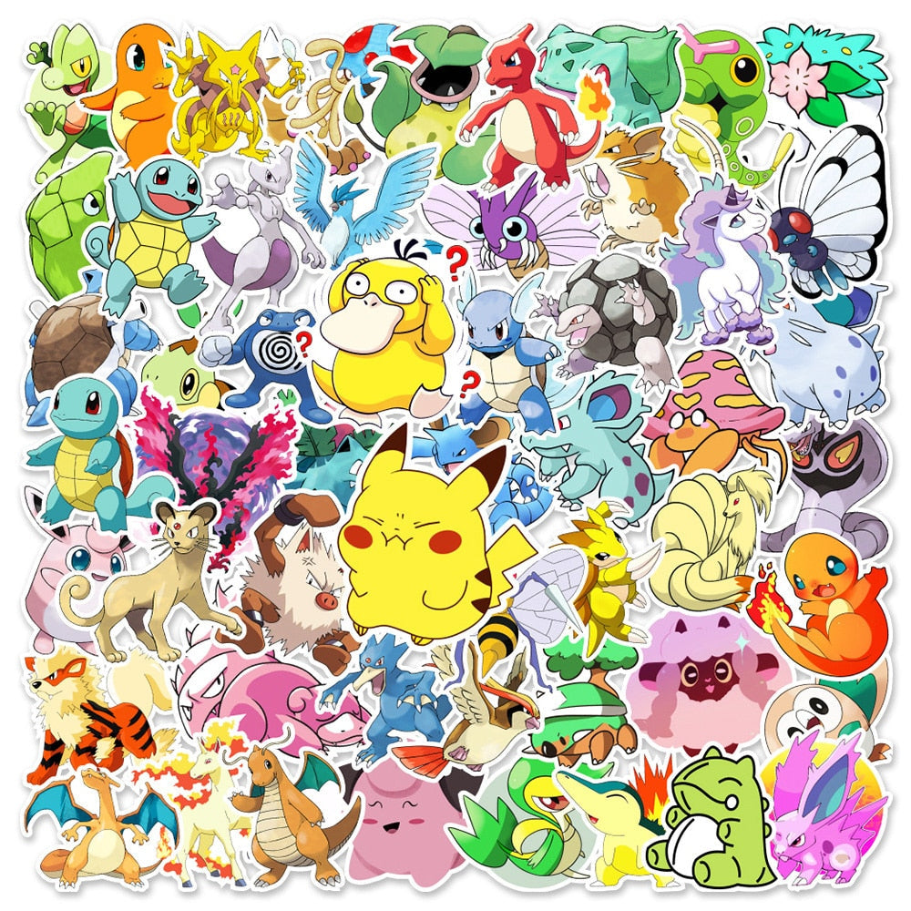 50/100pcs Cute Cartoon Pokemon Anime Stickers Pikachu Decals Motorcycle Laptop Phone Case Car Waterproof Sticker Kid Classic Toy