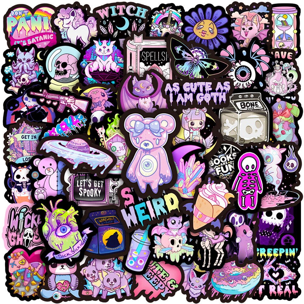 10/30/50/100PCS Cartoon Gothic Magic Doll Stickers Black Background Colorful Graffiti Decal Toy DIY Laptop Luggage Fridge Helmet