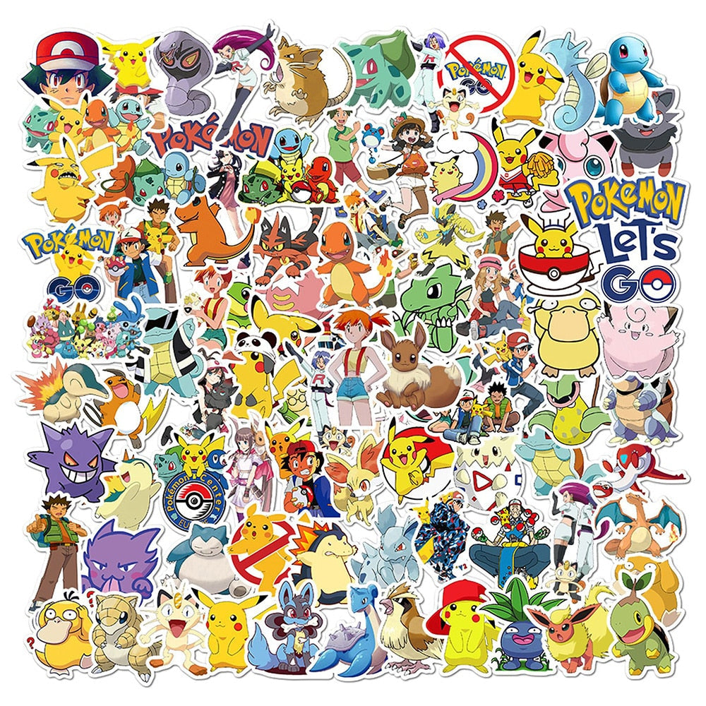 50/100pcs Cute Cartoon Pokemon Anime Stickers Pikachu Decals Motorcycle Laptop Phone Case Car Waterproof Sticker Kid Classic Toy