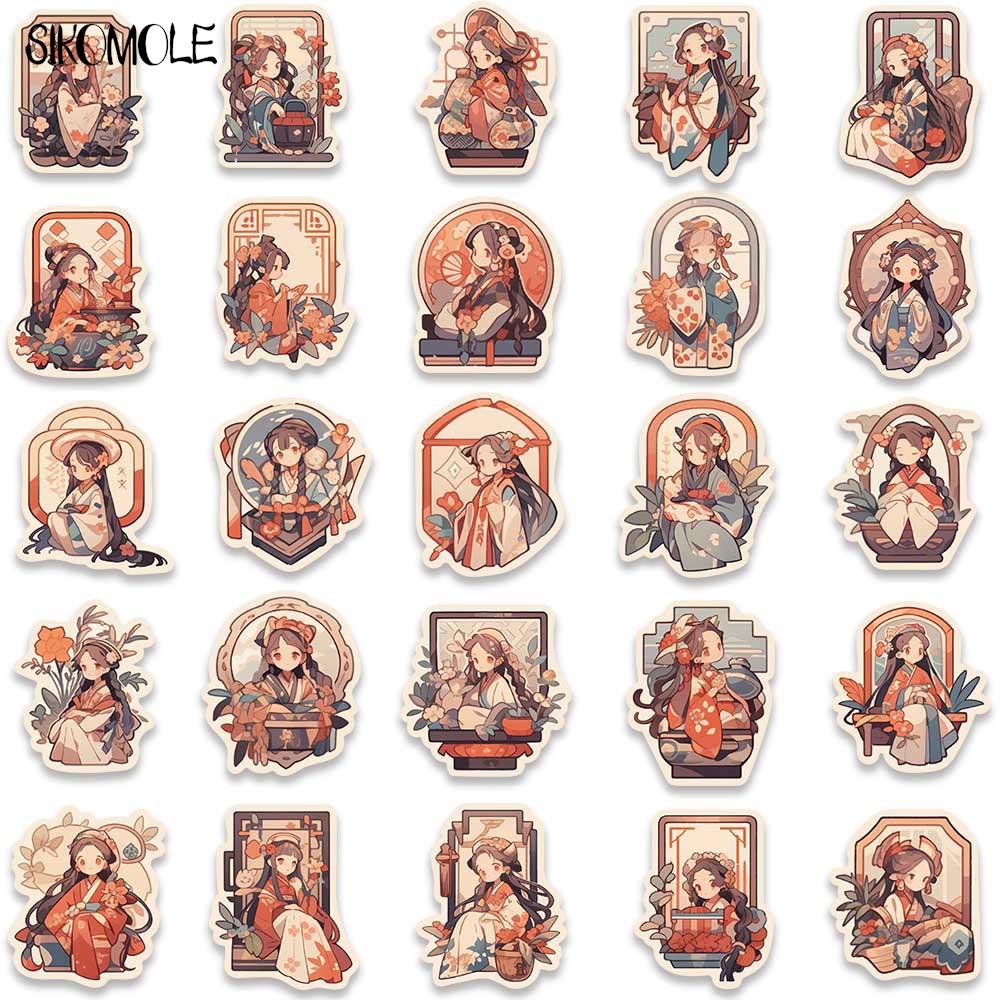 10/30/50PCS Cartoon Kimono Girl Cute Anime Stickers Orange Kawaii DIY Suitcase Skateboard Laptop Luggage Graffiti Sticker Decals