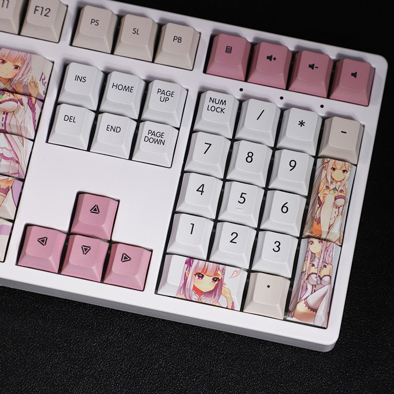 108 Keys/set PBT Dye Subbed Keycaps Cartoon Anime Gaming Key Caps For Re:Life In A Different World From Zero Emilia Satella