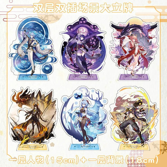 Game Genshin Impact Double Layered Figures Acrylic Stand Model Yae Miko Albedo Ayato Arataki Itto Kokomi Desk Decor Sign Ornamen