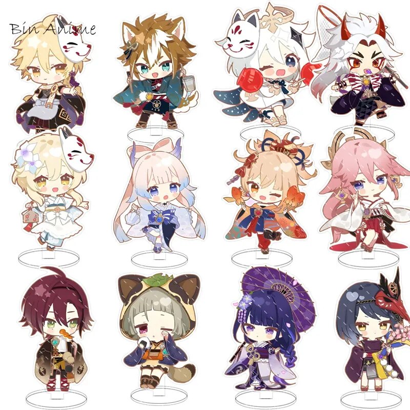 Anime Game Genshin Impact Acrylic Figure Stand Kaedehara Kazuha Barbara Gunnhildr Yoimiya Zhongli Cute Keychain Cosplay Gift New