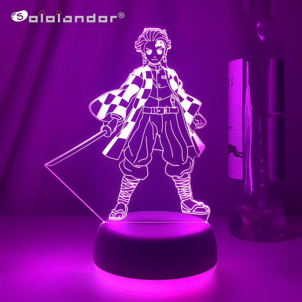 Kimetsu No Yaiba Tanjiro Kamado Figure Led Night Light for Kids Bedroom Decor Nightlight Child Desk 3d Lamp Demon Slayer Gift