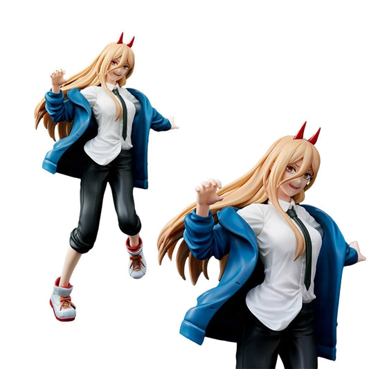 21CM Japan Hot Anime Chainsaw Man Power Figure PVC Cool Devil Horns Hug The Cat Casual Wear Model Toy Collection Ornaments Gifts