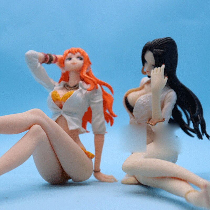 Anime One Pieces Action Figures Nami Hancock Sexy Swimsuit Sitting Kawaii Girl PVC Japanese Cartoon Figure Model 14cm Toys Doll