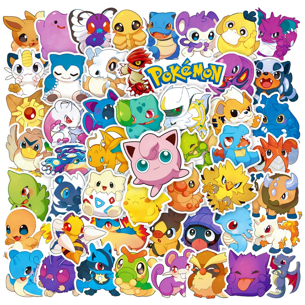 50/100pcs Cute Cartoon Pokemon Anime Stickers Pikachu Decals Motorcycle Laptop Phone Case Car Waterproof Sticker Kid Classic Toy