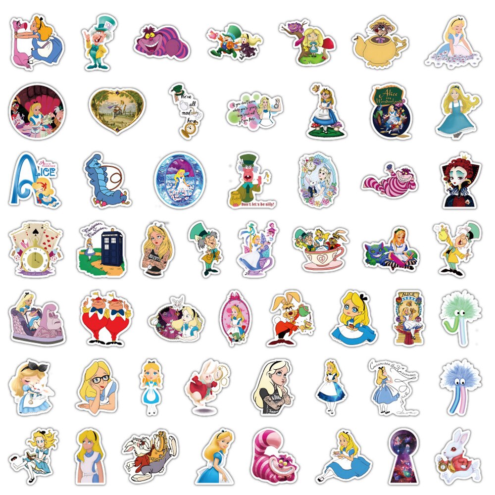 10/30/50PCS Disney Movie Alice in Wonderland Cartoon Sticker Decals DIY Laptop Luggage Skateboard Cute Sticker for Kid Toys Gift