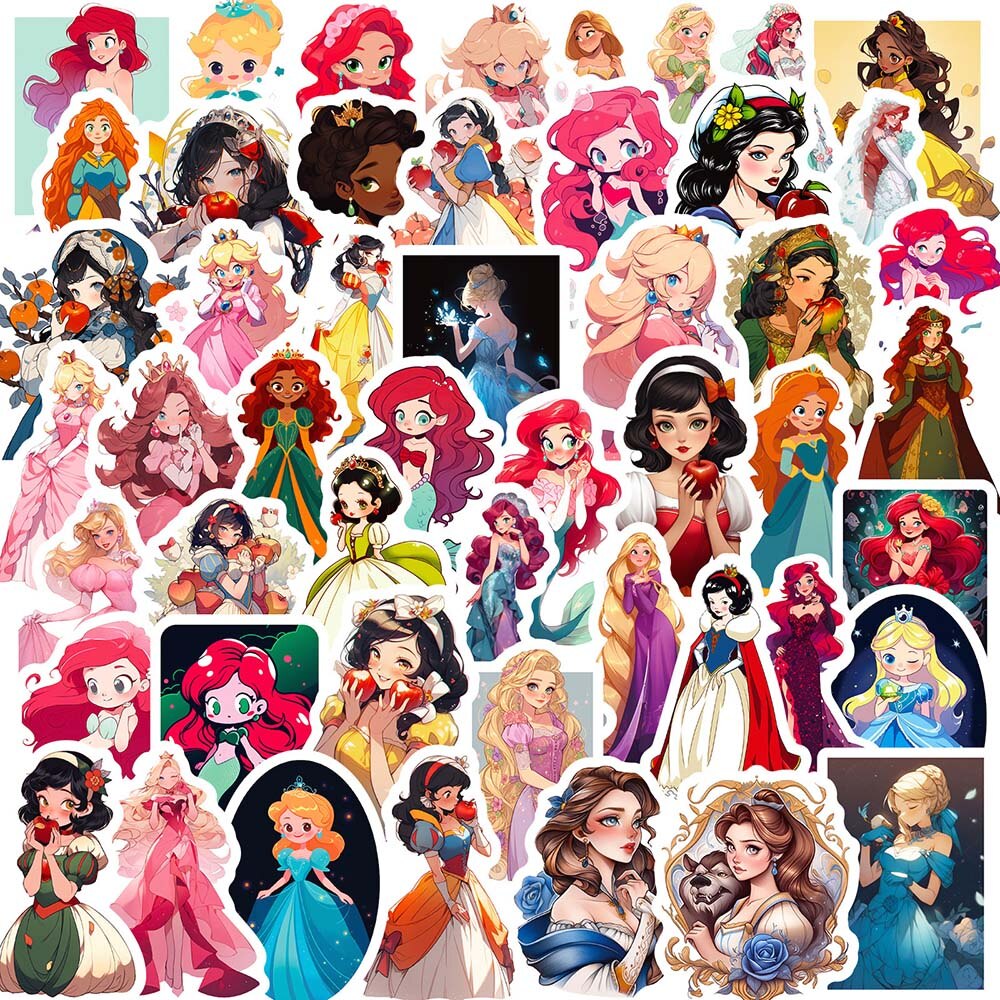 10/50pcs Cartoon Cute Princess Girl Stickers Pack Graffiti Decal for Kids Scrapbooking Luggage Laptop Guitar Notebook Skateboard