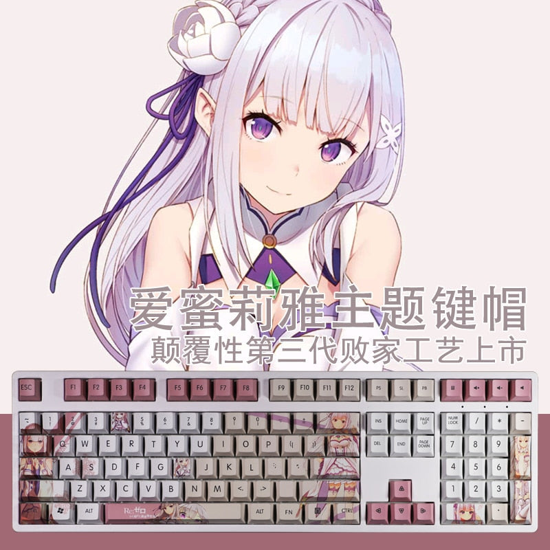 108 Keys/set PBT Dye Subbed Keycaps Cartoon Anime Gaming Key Caps For Re:Life In A Different World From Zero Emilia Satella