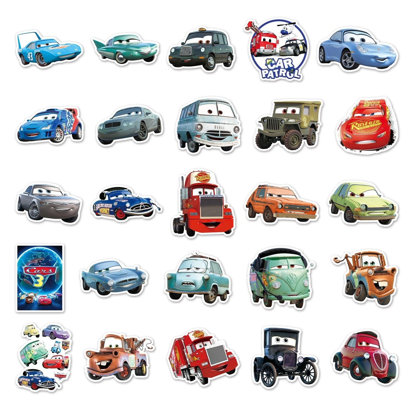 10/30/50pcs Anime Disney Cars Lightning McQueen Stickers Skateboard Fridge Motorcycle Luggage Car Waterproof Sticker Toys