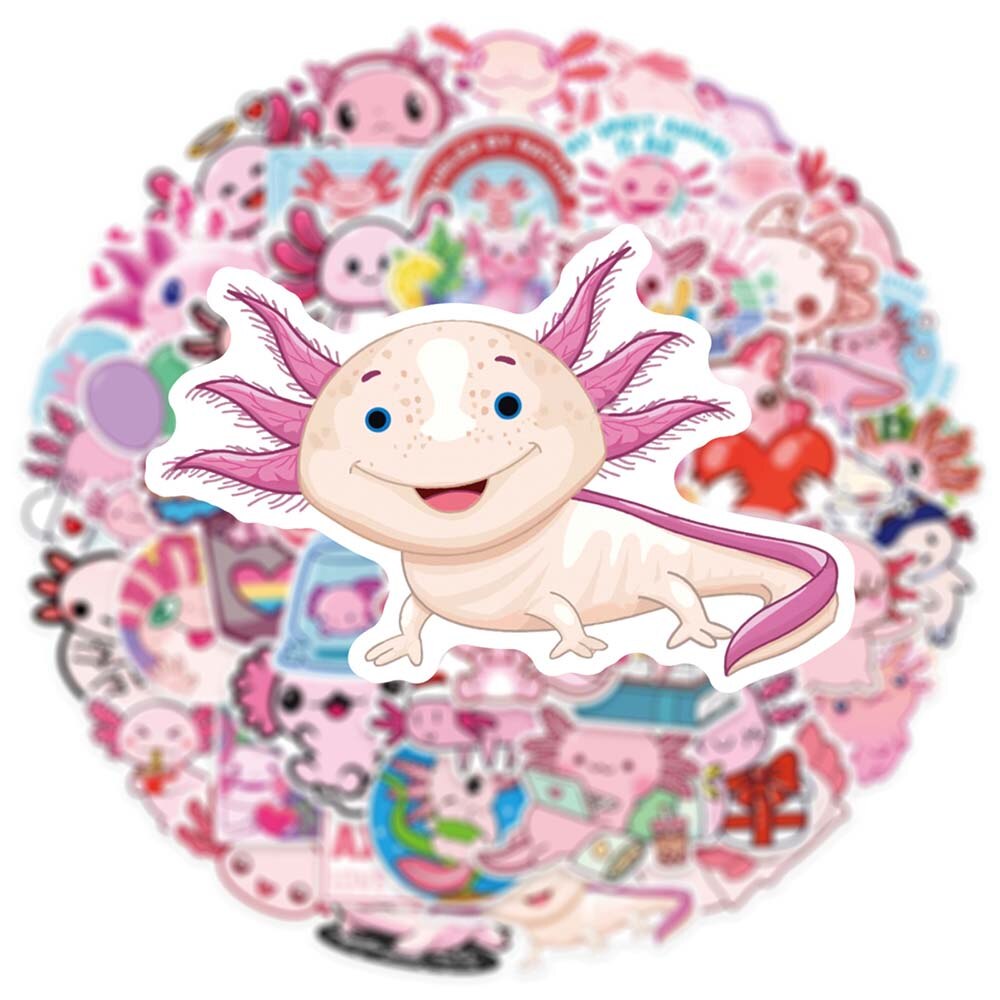 10/50pcs kawaii Cute Axolotl Animal Stickers Pack for Kids Graffiti Decal Scrapbooking Luggage Laptop Skateboard Cartoon Sticker