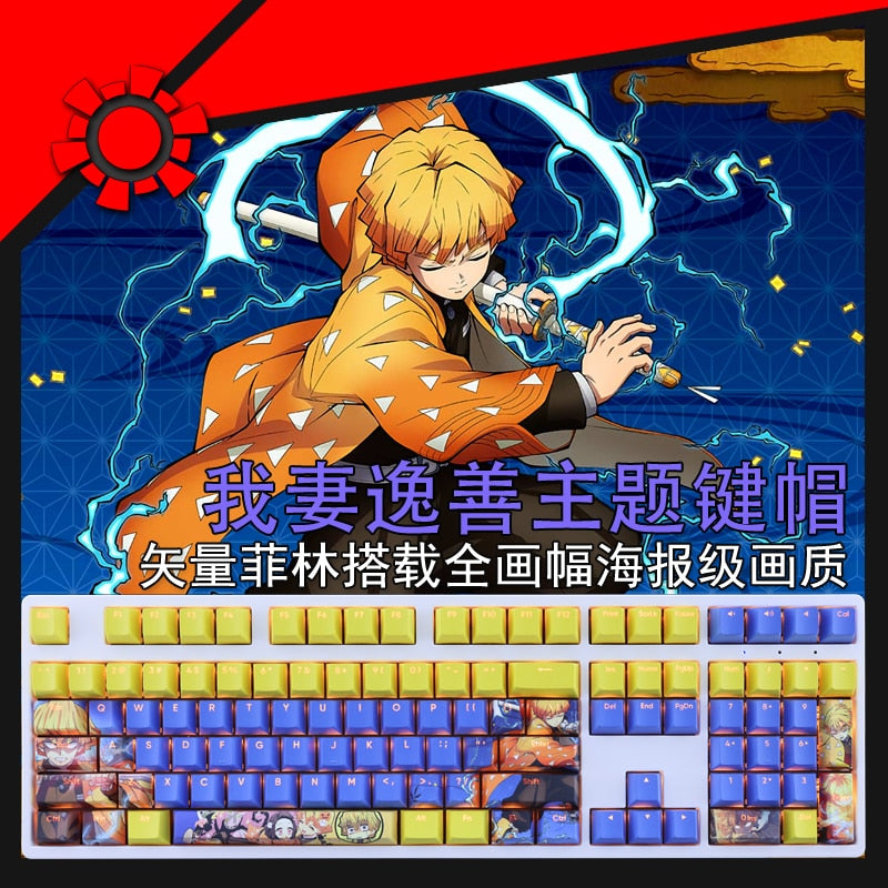 108 Keys/set Demon Slayer Agatsuma Zenitsu Keycap PBT Dye Subbed Backlit Keycaps Cartoon Anime Gaming Key Caps Cherry Profile