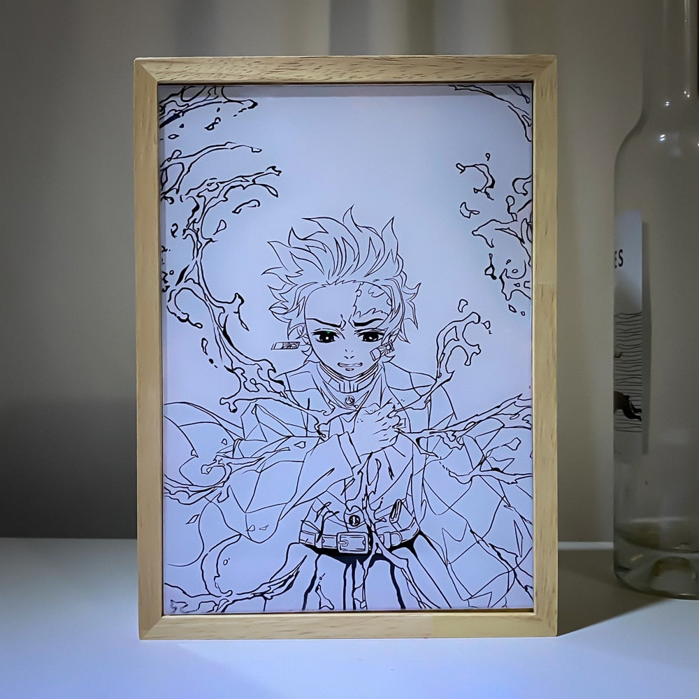 Led Photo Frame Light Demon Slayer Kyojuro Rengoku Hoom Deco Frame Art Painting Design Night Lamp Anime Kimetsu No Yaiba Light