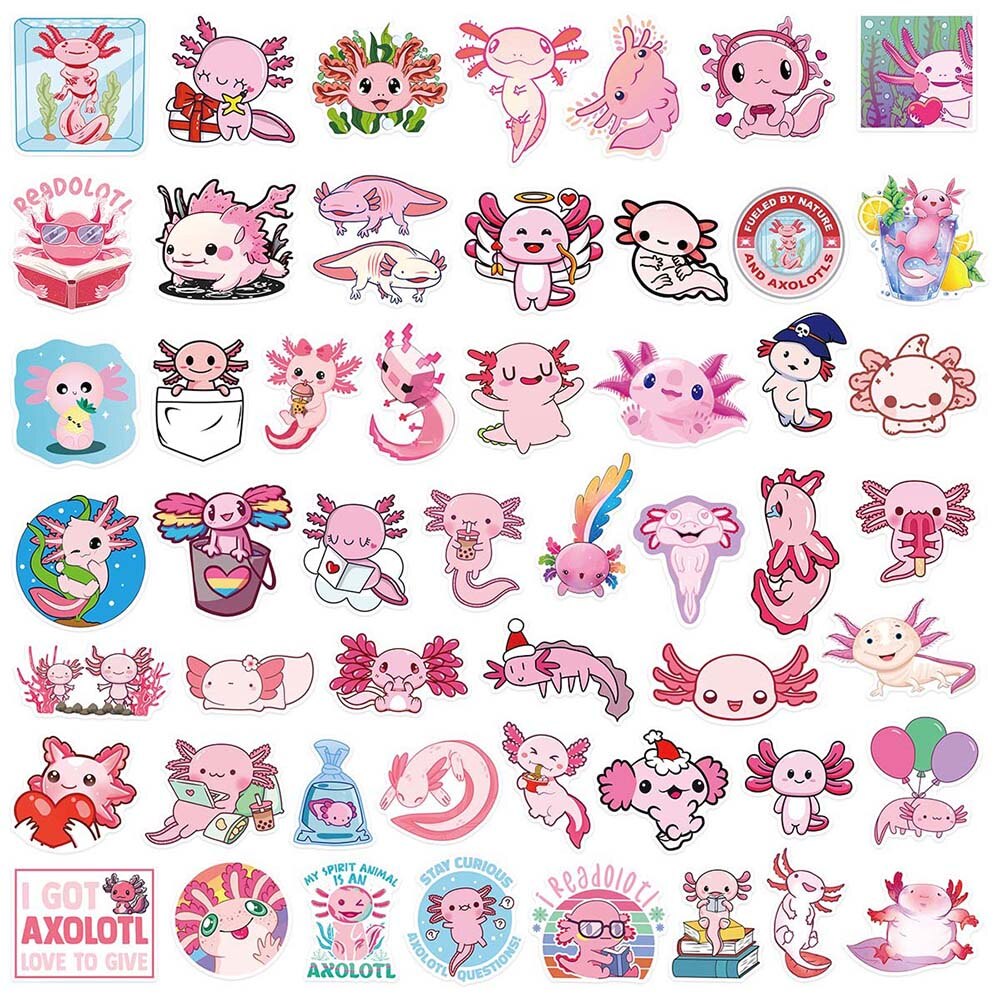 10/50pcs kawaii Cute Axolotl Animal Stickers Pack for Kids Graffiti Decal Scrapbooking Luggage Laptop Skateboard Cartoon Sticker