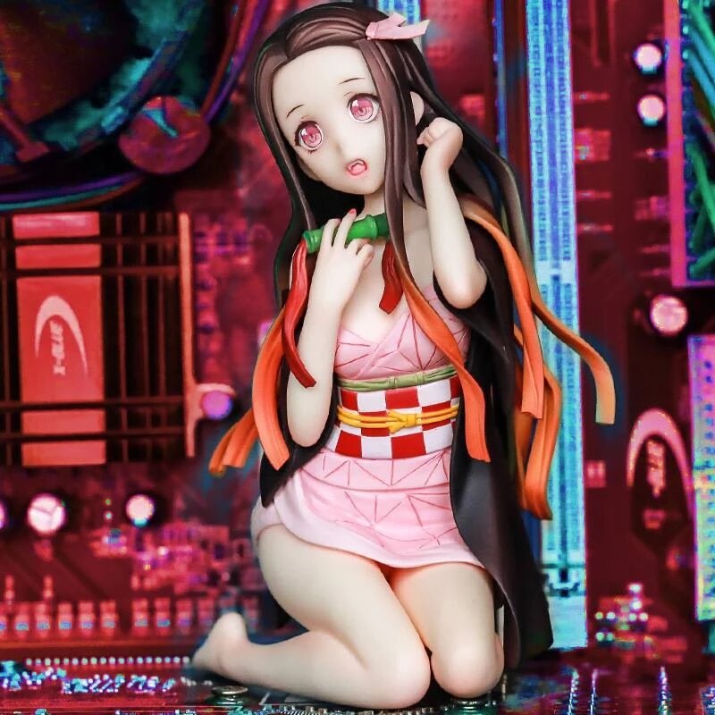 Hot 12CM Figure Kamado Nezuko Anime Demon Slayer Seated Undressing Sexy Doll Model PVC Static Collection Gift Ornament