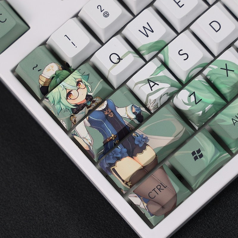 108 Keys/set 5 Sides PBT Dye Subbed Keycaps Cartoon Anime Gaming Key Caps Cherry Profile Keycap For Genshin Impact Sucrose