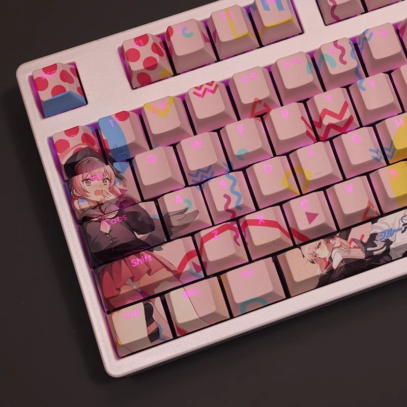 1 Set Blue Archive Shimoe Koharu Keycap PBT Dye Subbed Backlit Keycaps Anime Key Caps For 61 87 104 108 Layout Cherry Profile