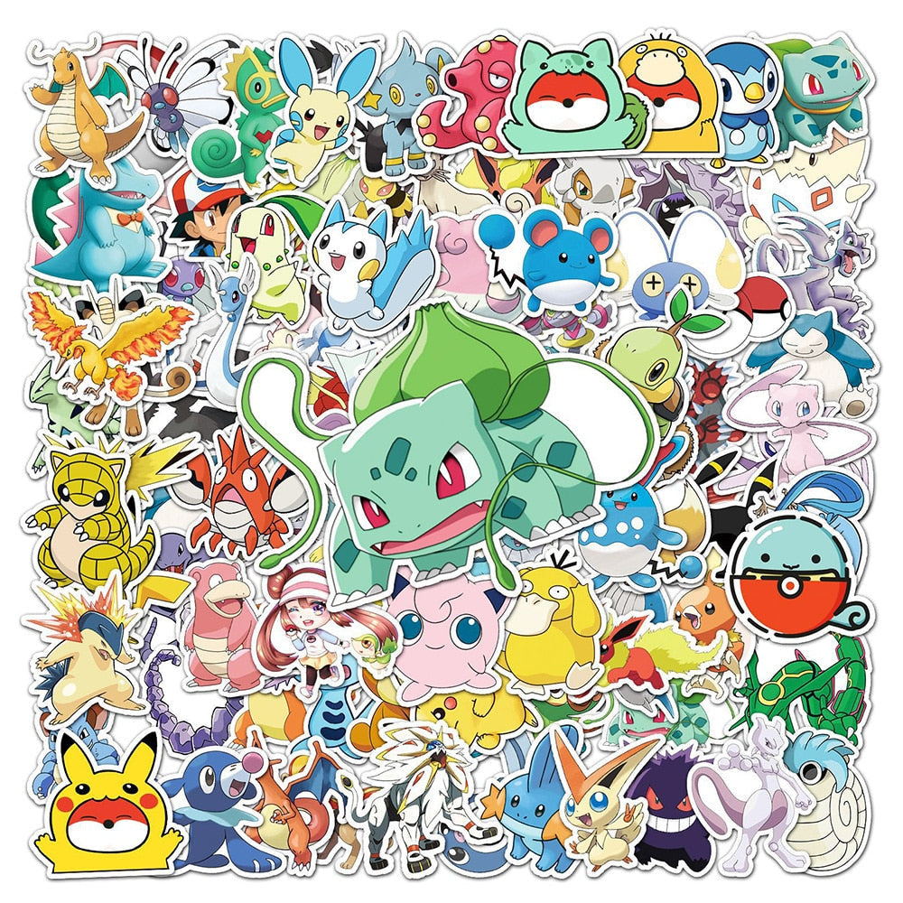 50/100pcs Cute Cartoon Pokemon Anime Stickers Pikachu Decals Motorcycle Laptop Phone Case Car Waterproof Sticker Kid Classic Toy