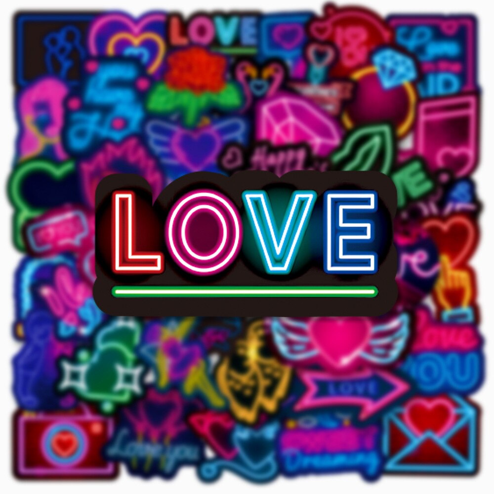 10/30/50PCS Cool Neon LOVE Valentine&#39;s Day Stickers for Girl Gift Toy DIY Laptop Phone Wall Car Waterproof Fashion Sticker Decal