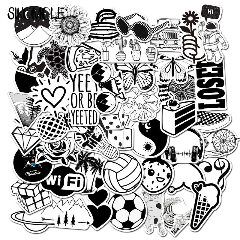 10/30/50PCS Cartoon Black and White Sticker DIY Toys Skateboard Laptop Luggage Snowboard Fridge Styling Home Decals Stickers F5