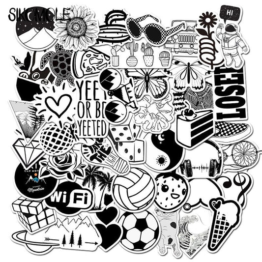 10/30/50PCS Cartoon Black and White Sticker DIY Toys Skateboard Laptop Luggage Snowboard Fridge Styling Home Decals Stickers F5