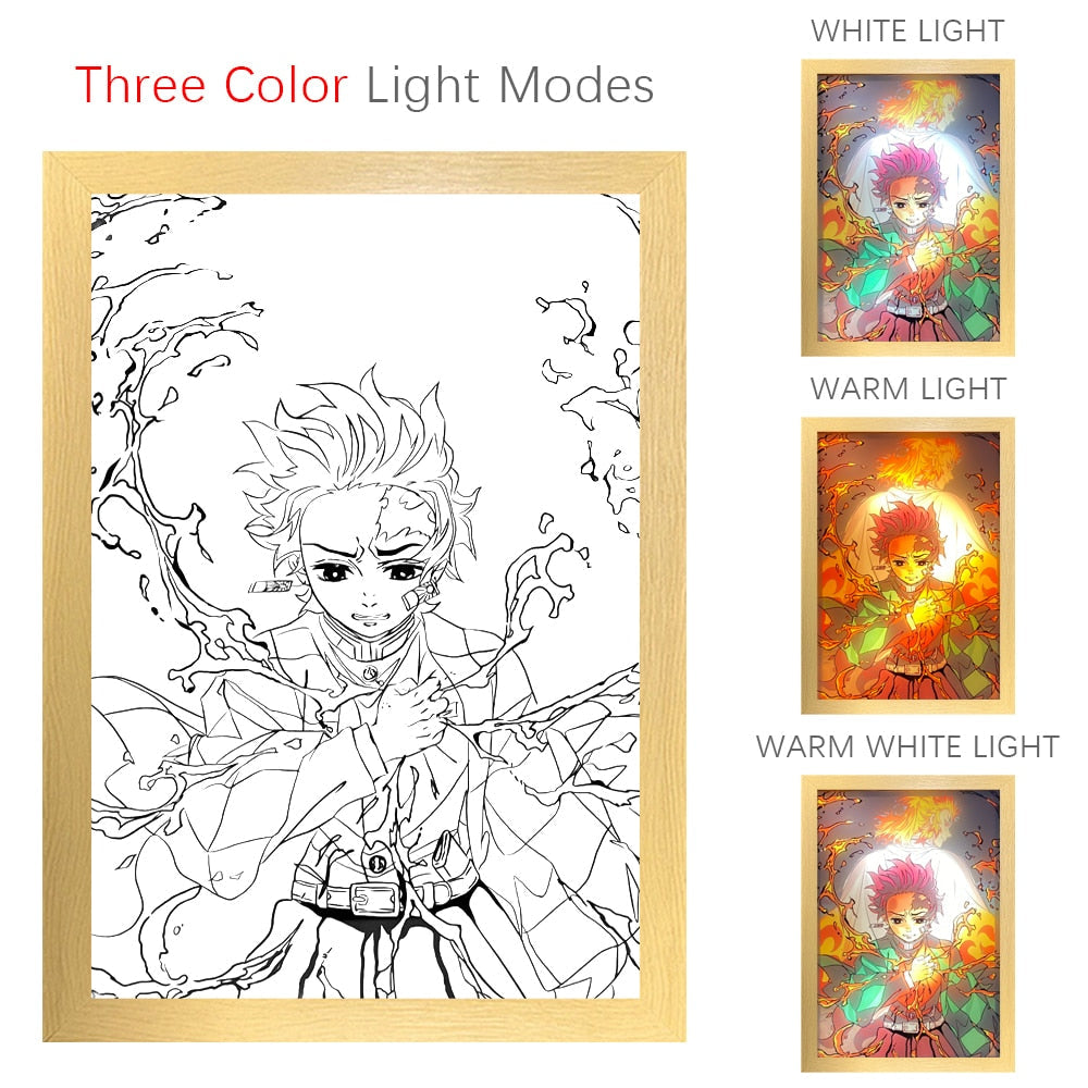 Led Photo Frame Light Demon Slayer Kyojuro Rengoku Hoom Deco Frame Art Painting Design Night Lamp Anime Kimetsu No Yaiba Light