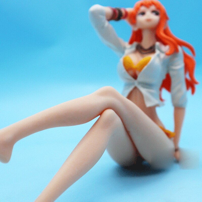 Anime One Pieces Action Figures Nami Hancock Sexy Swimsuit Sitting Kawaii Girl PVC Japanese Cartoon Figure Model 14cm Toys Doll