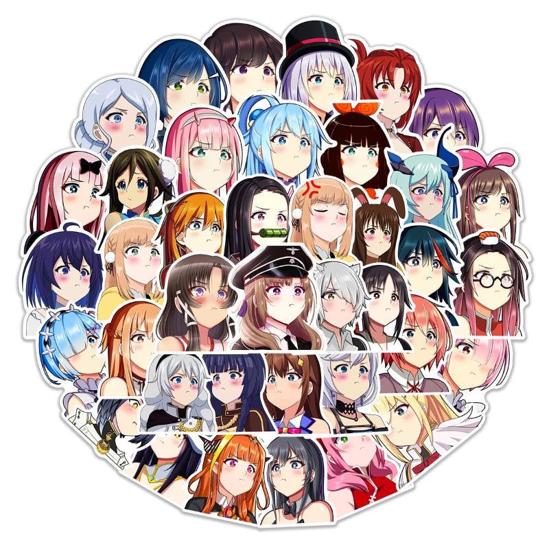 50pcs Pouting Anime Characters Collection | Anime kawai Stickers Classic Kawaii Cute Trolley Decal Sticker