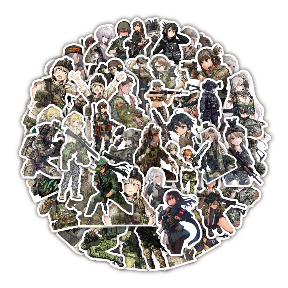 10/30/50PCS Cute Camouflage Female Soldier Stickers Cool Cartoon Graffiti Decals DIY Phone Luggage Car Laptop Sticker Toys Gifts