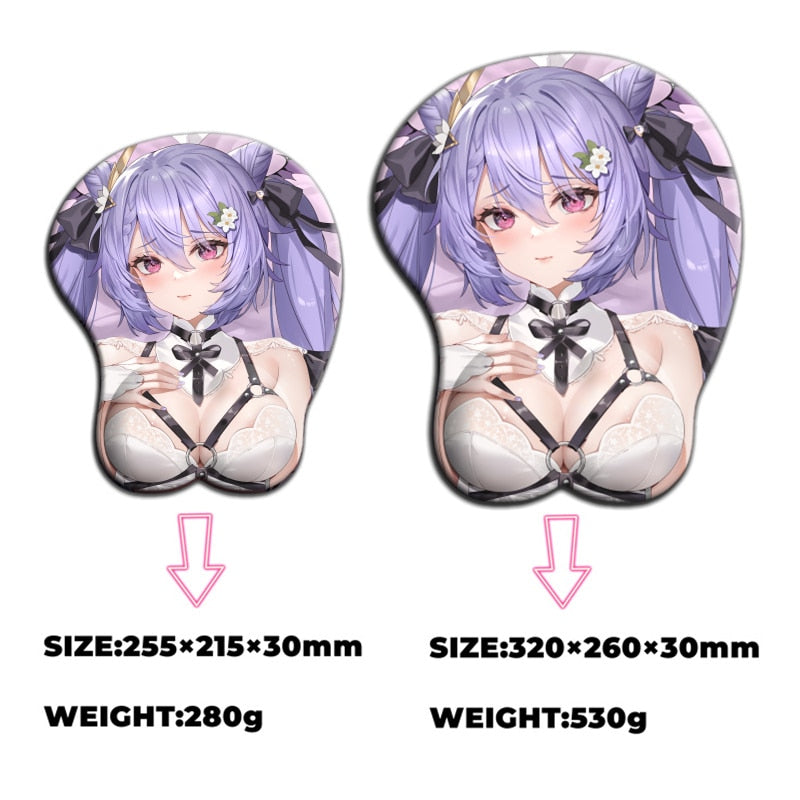 Genshin Impact Keqing 3D Oppai Mouse Pad kawaii Gamer Anime Cute Wrist Rest Silicone Gel Mat Boobs Mousepad