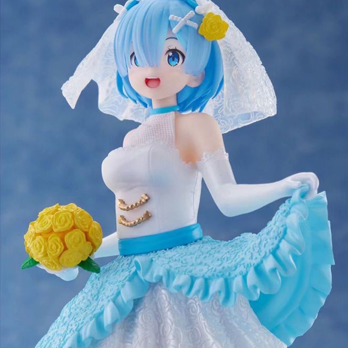 Cartoon anime Wedding Dress Blue Hair Girl  18cm Rem Figure Transparent Anime Girl Ornament Model Doll Gifts Toys