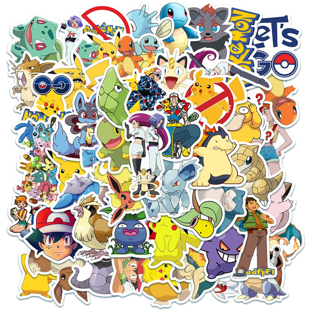 50/100pcs Cute Cartoon Pokemon Anime Stickers Pikachu Decals Motorcycle Laptop Phone Case Car Waterproof Sticker Kid Classic Toy