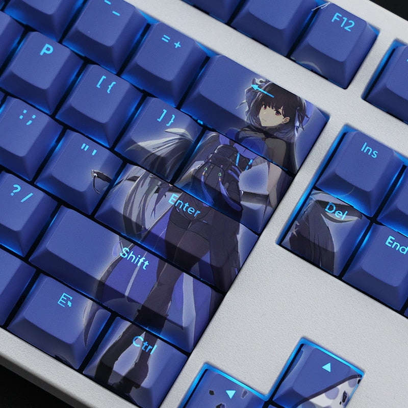 108 Keys PBT 5 Sides Dye Subbed Keycaps Cartoon Anime Gaming Key Caps Blue Backlit Keycap For WUTHERING WAVES