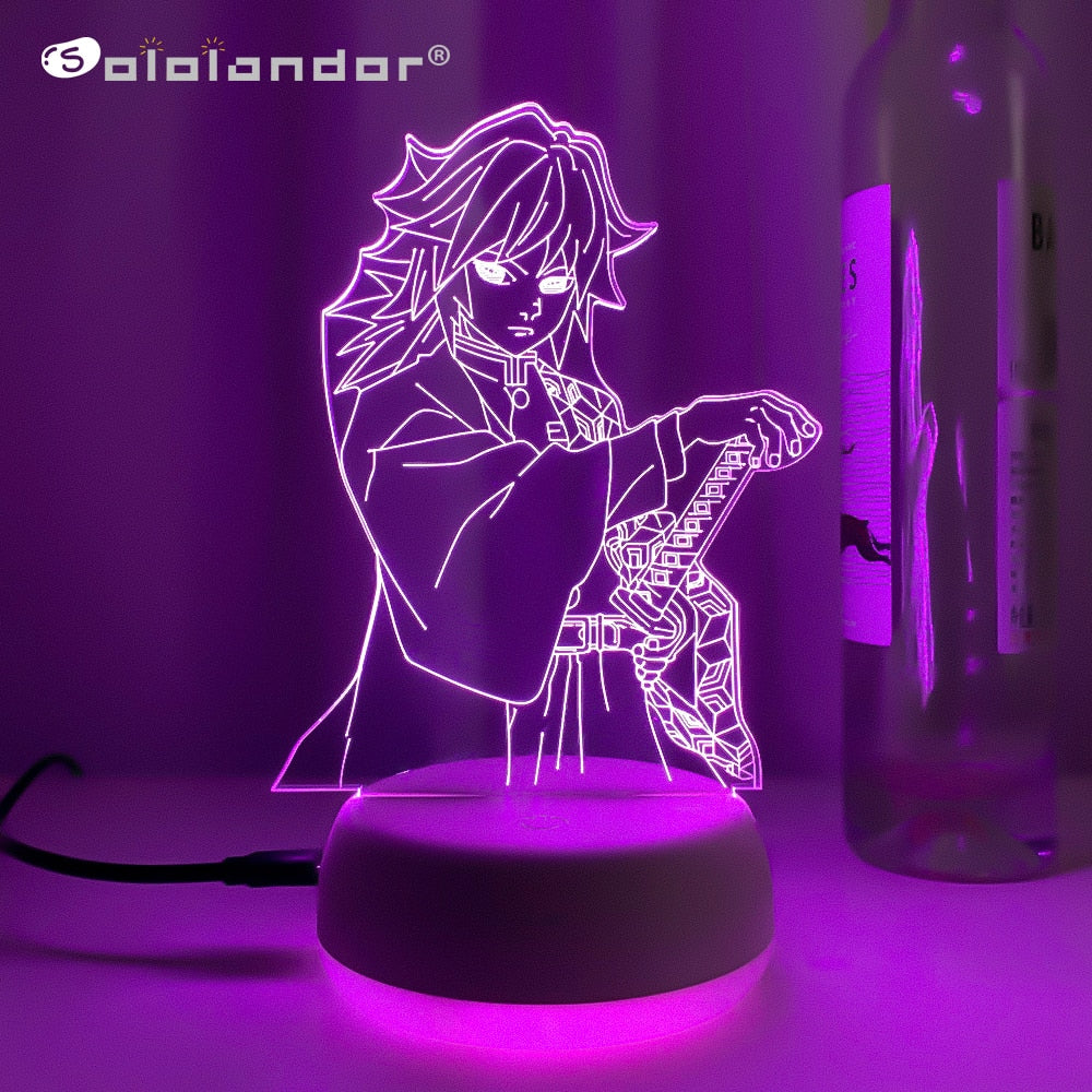 Led Light Anime Demon Slayer Giyu Tomioka for Child Bedroom Decor Lighting Birthday Gift Manga 3d Night Lamp Kimetsu No Yaiba