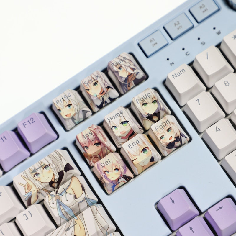 108 Keys PBT 5 Sides Dye Subbed Keycaps Cartoon Anime Gaming Key Caps Backlit Keycap For VTuber Shirakami Fubuki