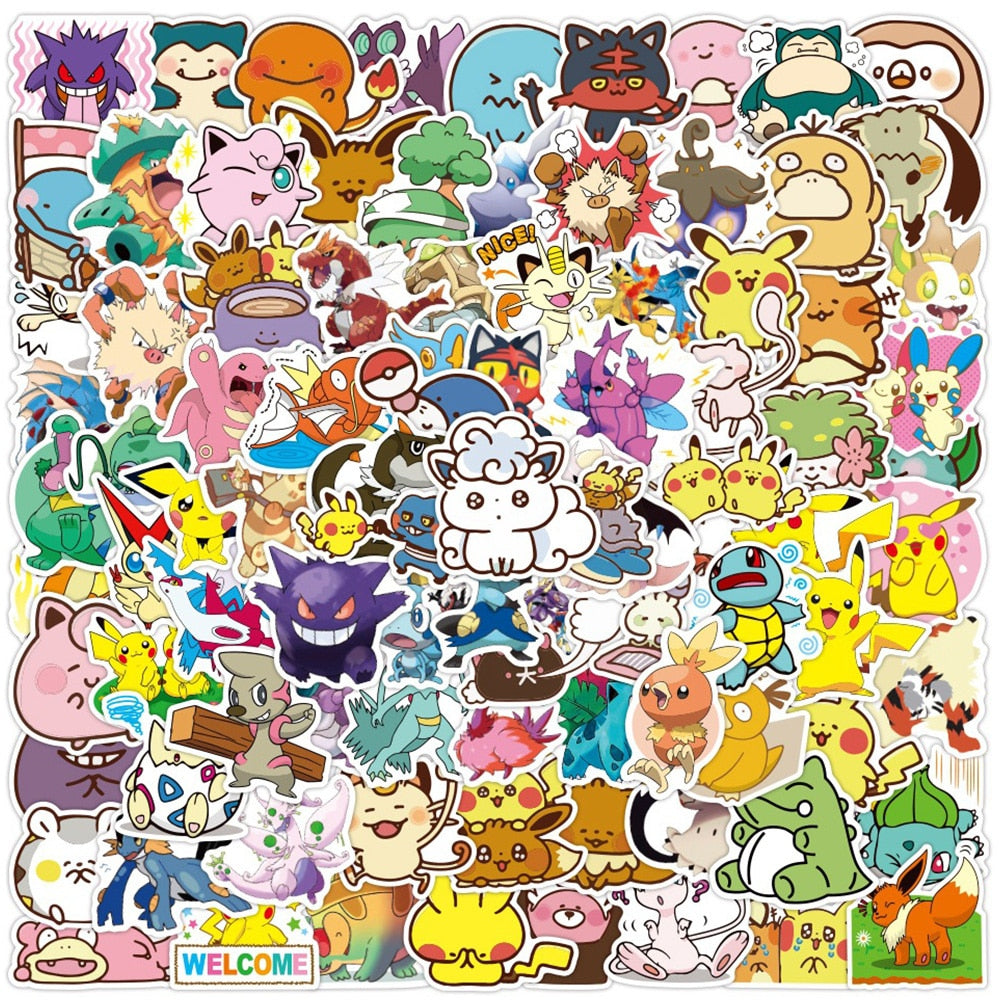 50/100pcs Cute Cartoon Pokemon Anime Stickers Pikachu Decals Motorcycle Laptop Phone Case Car Waterproof Sticker Kid Classic Toy