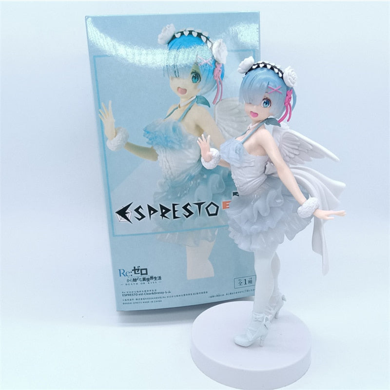 16CM Anime Figure Rem Re:Life In A Different World From Zero Kawaii Black and White Angel Model Dolls Toy Gift Collect Box