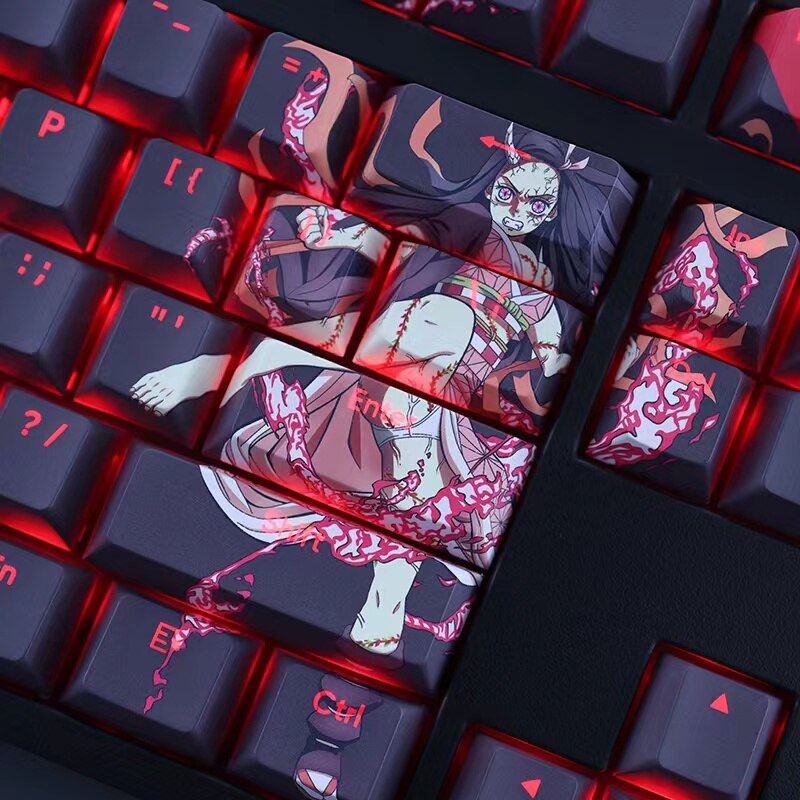 108 Keys/set Demon Slayer Kamado Nezuko Keycap PBT Dye Sub Backlit Keycaps Cartoon Anime Gaming Key Caps For ANSI 61 87 104 108