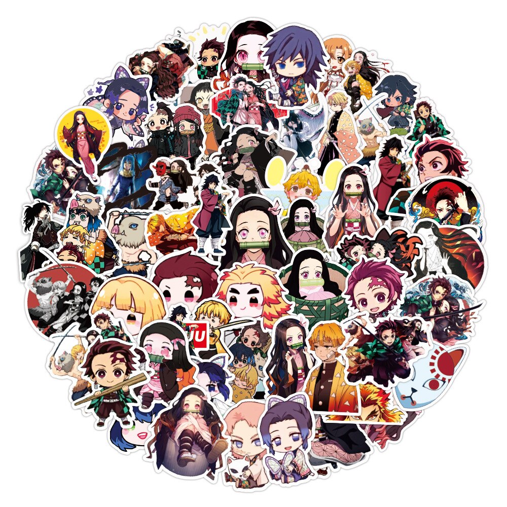 100pcs Cute Anime Demon Slayer Stickers Phone Case Fridge Kawaii Figures Vinyl Decals Kimetsu No Yaiba Sticker Toy Kids Gift