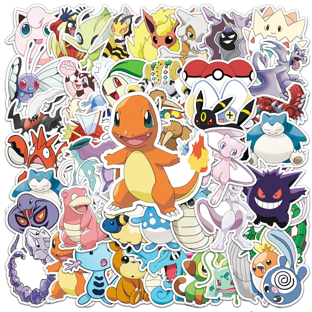 50/100pcs Cute Cartoon Pokemon Anime Stickers Pikachu Decals Motorcycle Laptop Phone Case Car Waterproof Sticker Kid Classic Toy