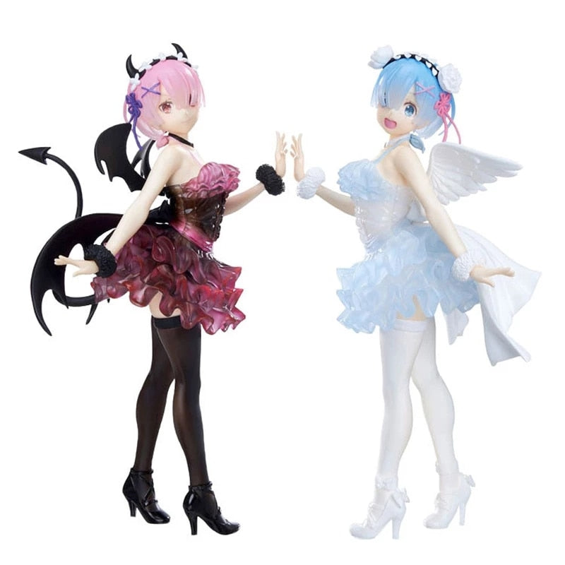 16CM Anime Figure Rem Re:Life In A Different World From Zero Kawaii Black and White Angel Model Dolls Toy Gift Collect Box