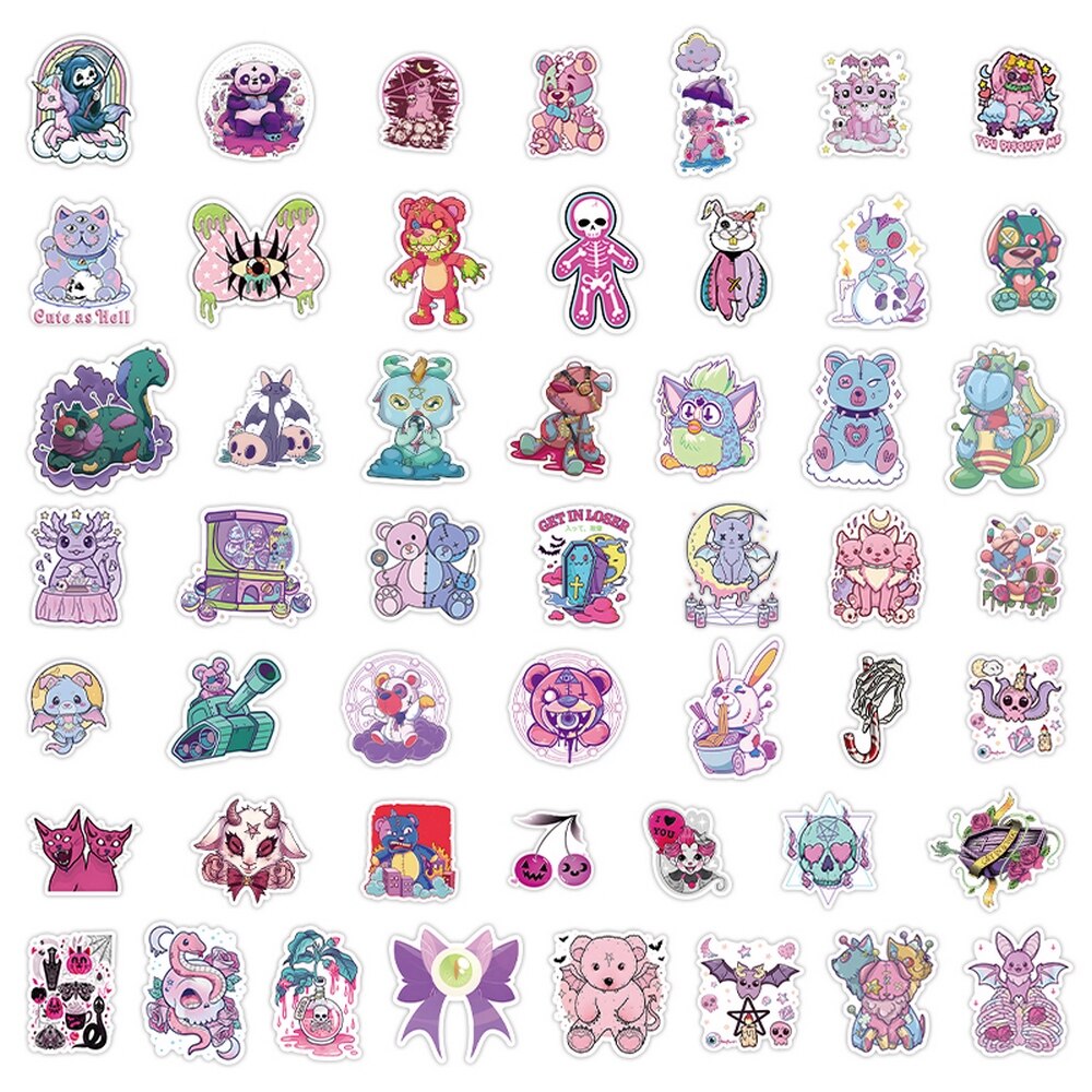 50/100pcs Horror Cartoon Gothic Animal Stickers Laptop Phone Case Guitar Notebook Cute Halloween Sticker for Kids Gift Toy