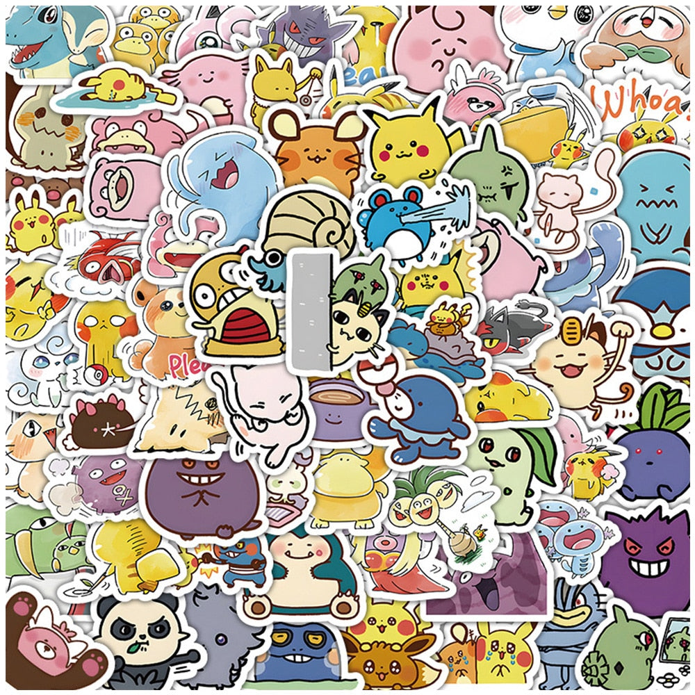 50/100pcs Cute Cartoon Pokemon Anime Stickers Pikachu Decals Motorcycle Laptop Phone Case Car Waterproof Sticker Kid Classic Toy